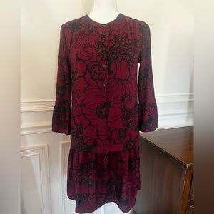 LOFT- Red Wine Floral Shift Dress